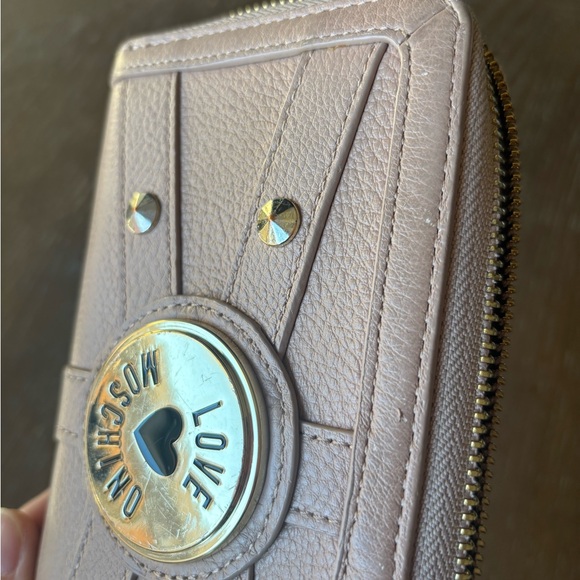 LOVE MOSCHINO Genuine Leather beige studded zip-around gold-tone Wallet - Picture 15 of 15